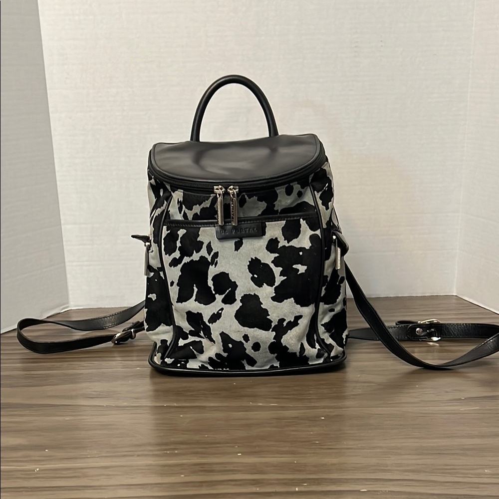 EL PORTAL LEATHER BACKPACK BLACK ANIMAL PRINT MADE IN USA